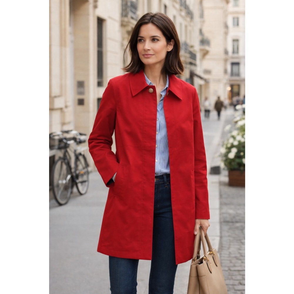 Coach 1941 Red Mid-Length Coat | Heritage Cotton Button Front Jacket